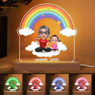 Grandma Grandkid Under The Rainbow Personalized Custom Shape Acrylic Plaque LED Night Light
