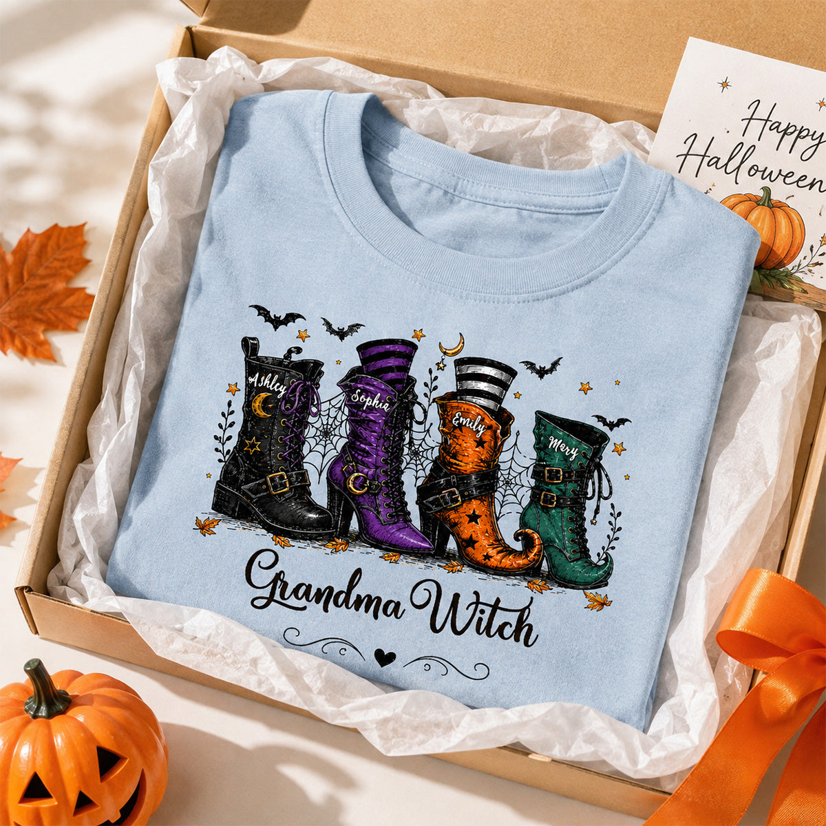 Grandma Witch Boots With Grandkids’ Names – Personalized Shirt – Halloween Gift For Grandma