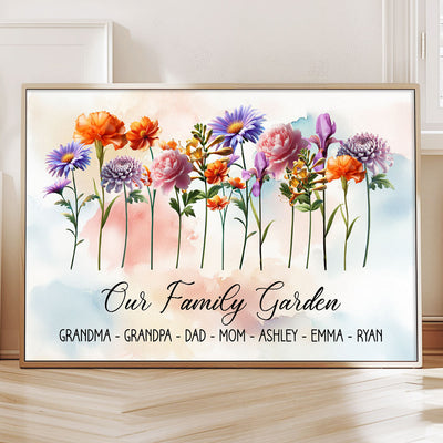 3D Effect Family Members Birth Month Flowers Personalized Poster, Gift For Mom, Grandma