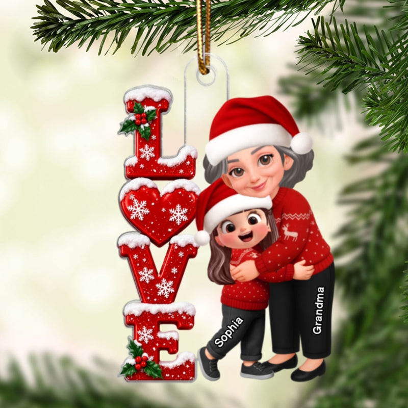 Grandma Hugging Grandkid LOVE 2D Flat - Personalize Acrylic Ornament - Christmas Gift for Grandma, Granddaughter, Grandson