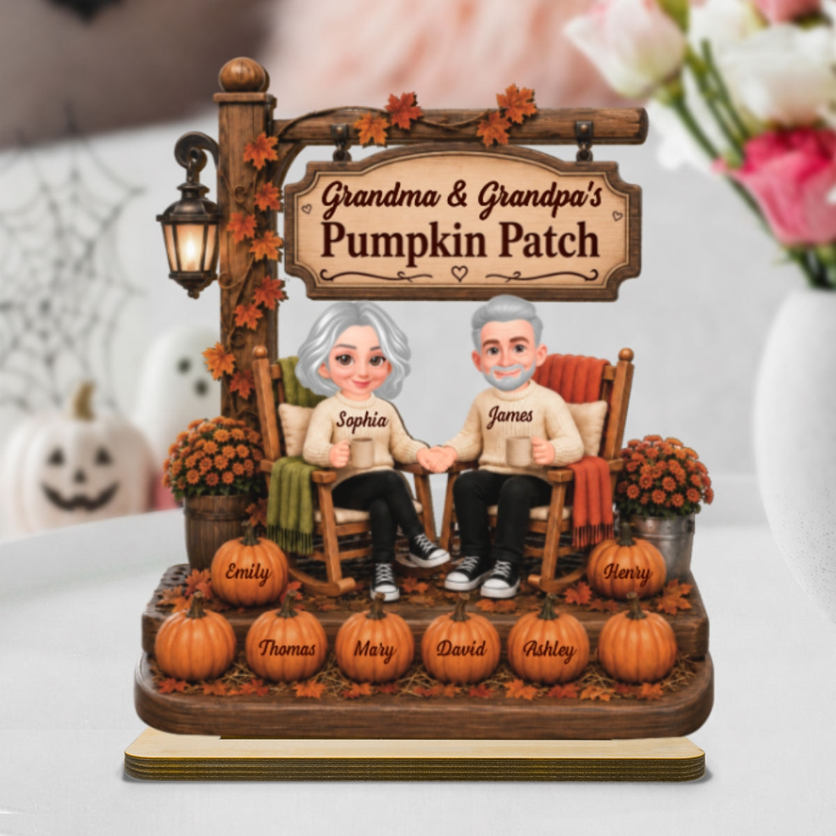Grandparents' Pumpkin Patch Fall Sign Post 2D Flat - Personalized 2-Layered Wooden Plaque - Cozy Fall Decor
