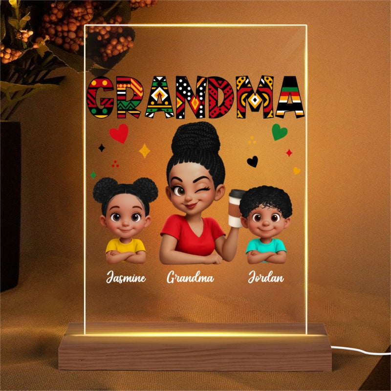 Tribal Pattern Grandma Grandkids Love - Personalized Acrylic Plaque LED Night Light - Gift For Grandma