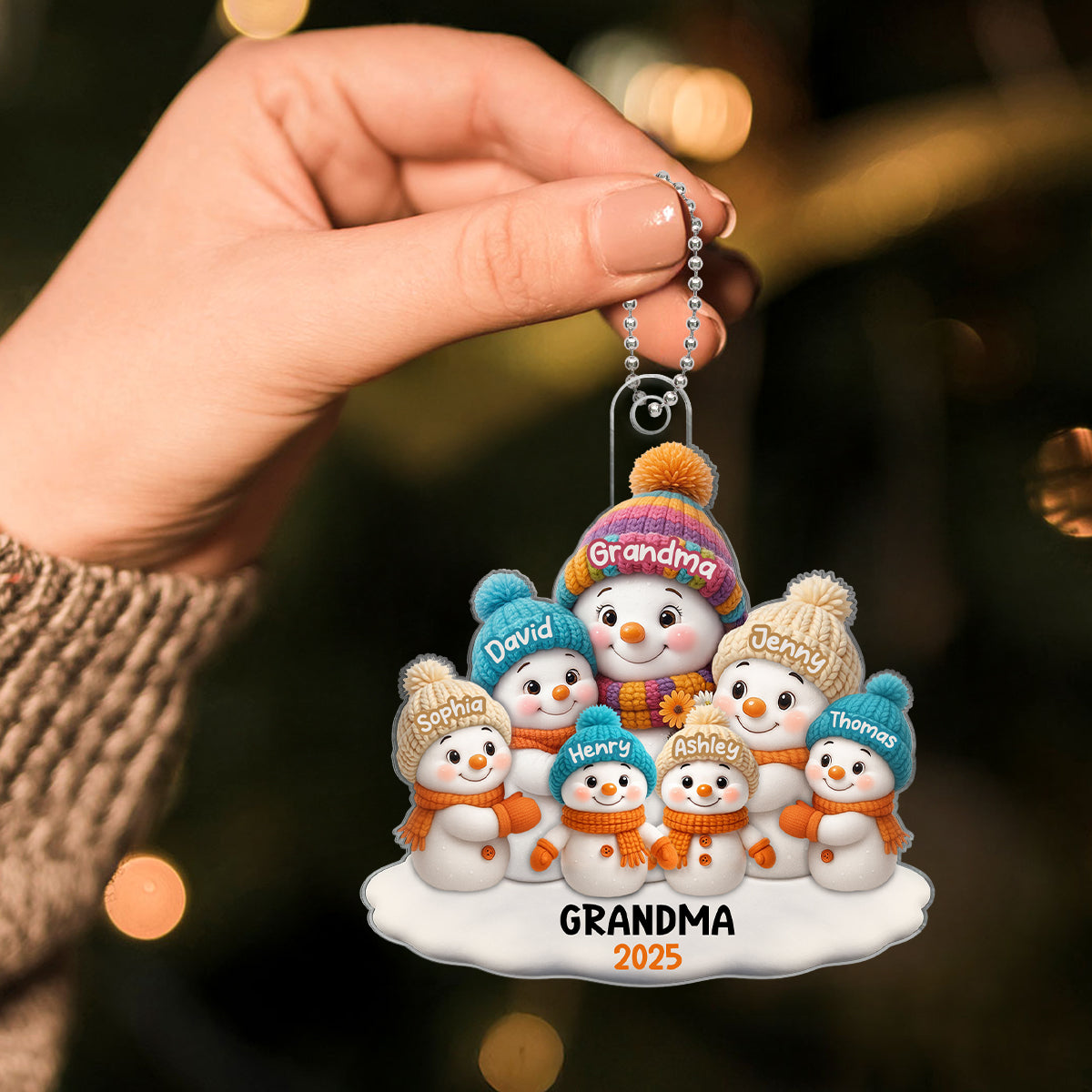 Snowman Grandma and Grandkids Personalized Acrylic Ornament, Christmas Gift for Grandma, Grandkids