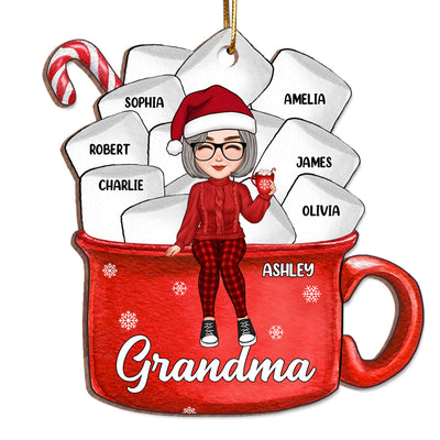 Grandma Mom Hot Cocoa Kids Marshmallows Personalized Wooden Ornament