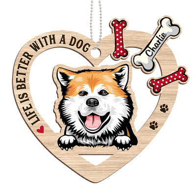 Peeking Dog Inside Heart Personalized Christmas Wooden Ornament