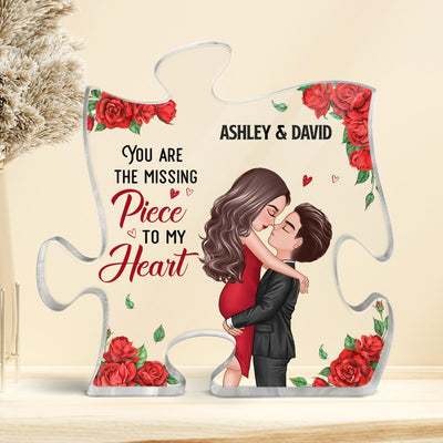 Rose Pattern You Are My Missing Piece Doll Couple Hugging Kissing Gift For Him For Her Personalized Puzzle Acrylic Plaque