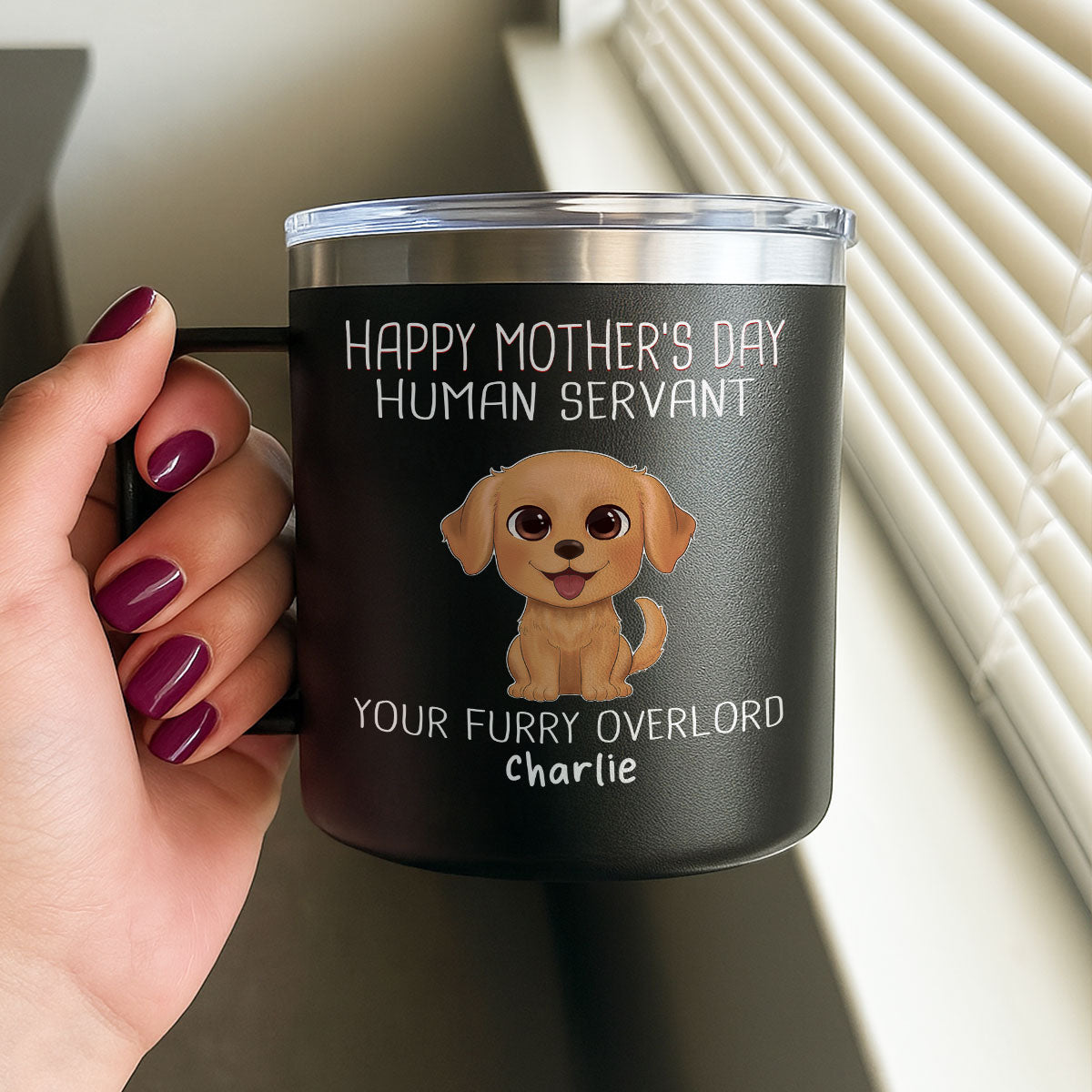 Happy Mother's Father's Day Day Human Servant Watercolor Cute Dogs Personalized Stainless Steel Tumbler With Handle