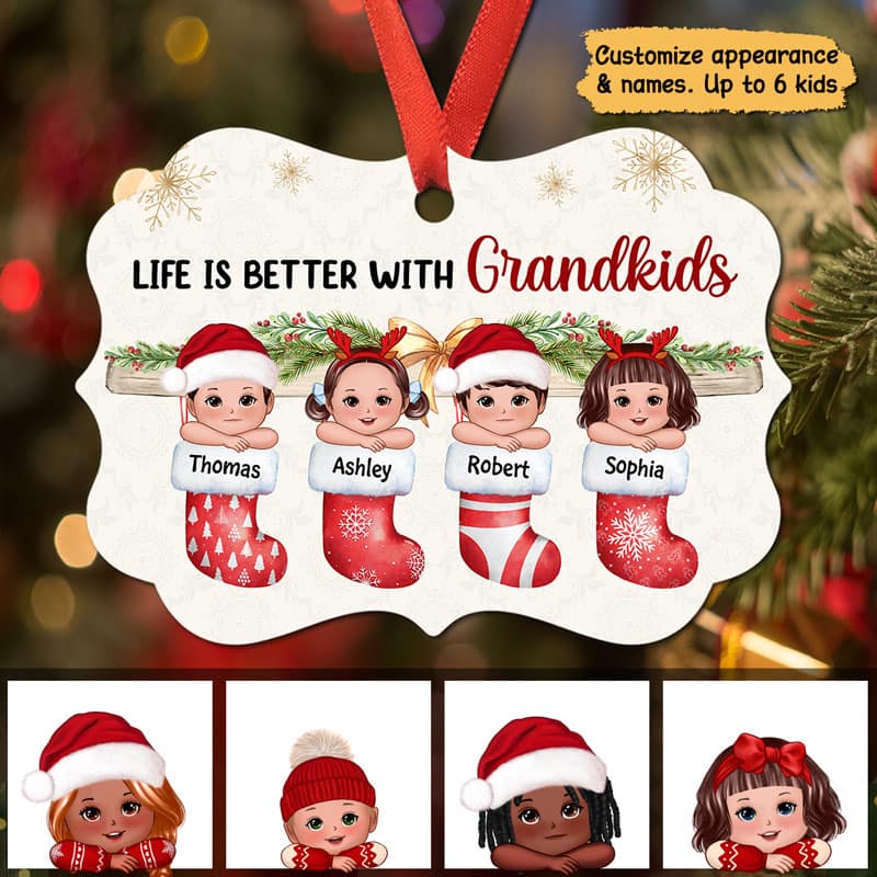 Life Is Better With Grandkids Cute Kid Laying Head On Arms Stocking Personalized Christmas Ornament
