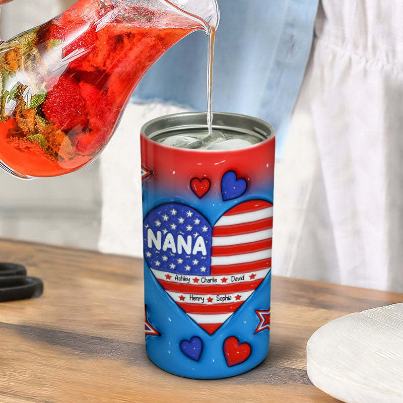Grandma Mom Dad Grandpa Nation Flag 3D Inflated Effect Printed Personalized 4 In 1 Can Cooler