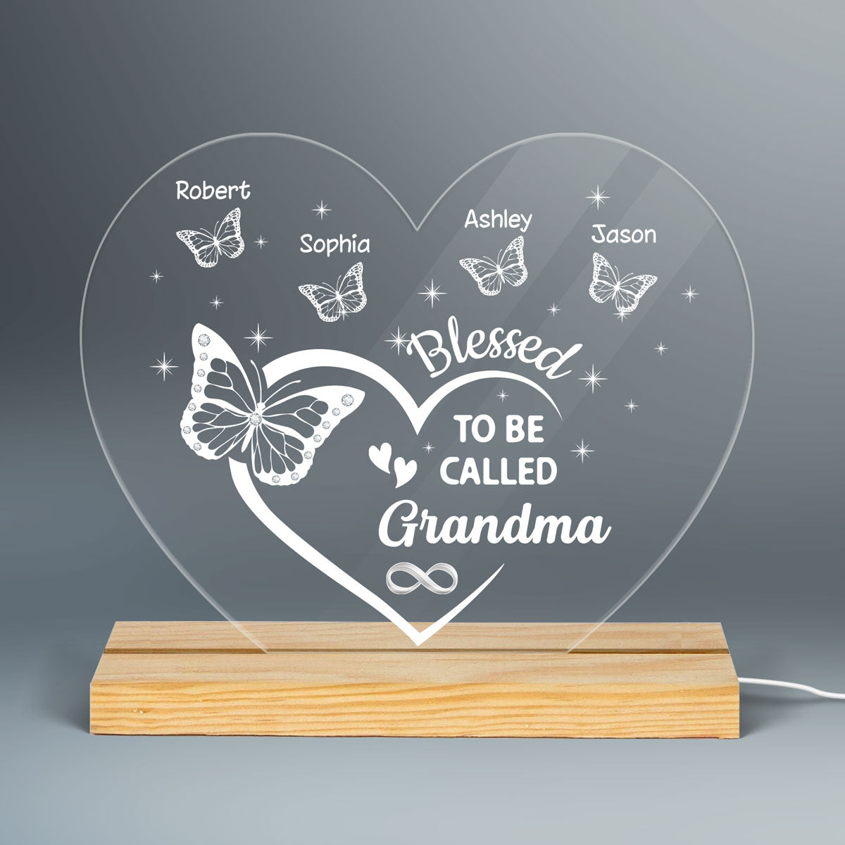 Blessed To Be Called Grandma Butterflies Personalized Custom Shape Acrylic Plaque With LED Night Light