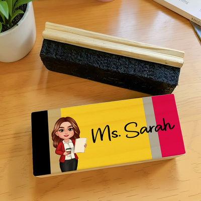 Doll Teacher Pencil Pattern Personalized Chalkboard/Whiteboard Eraser with Marker, Teacher Appreciation Gift, Back To School Gift