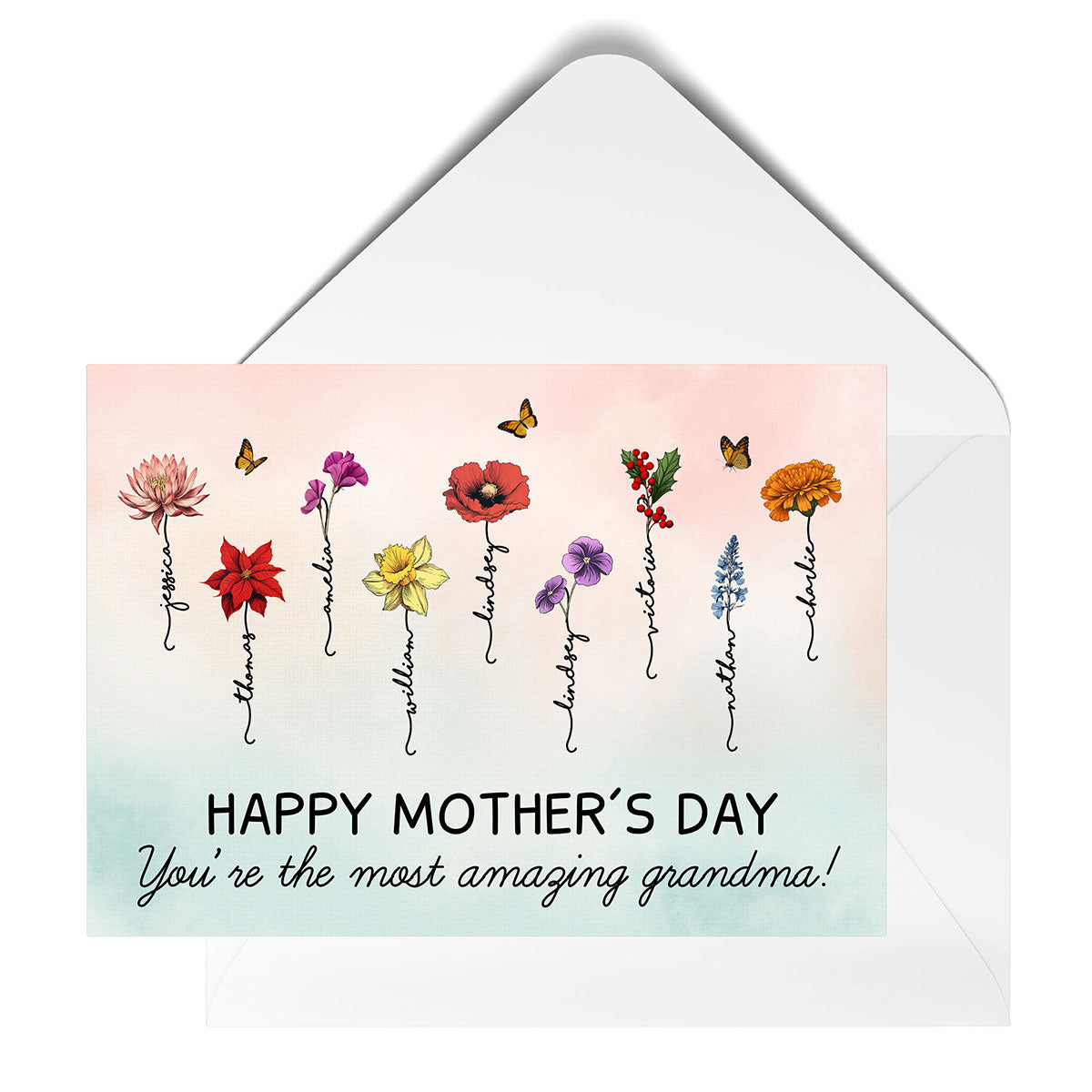 Happy Mother‘s Day Beautiful Birth Month Flower Gift For Grandma Mom Personalized Postcard