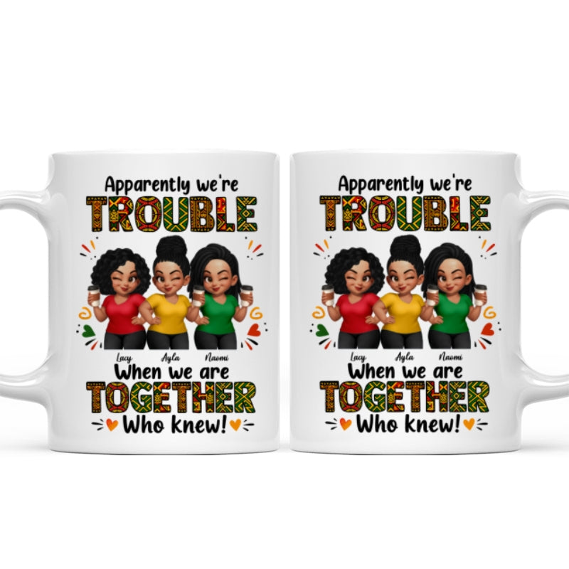 Tribal Pattern Besties Trouble Together - Personalized Mug - Birthday Gift, Gift For Best Friends