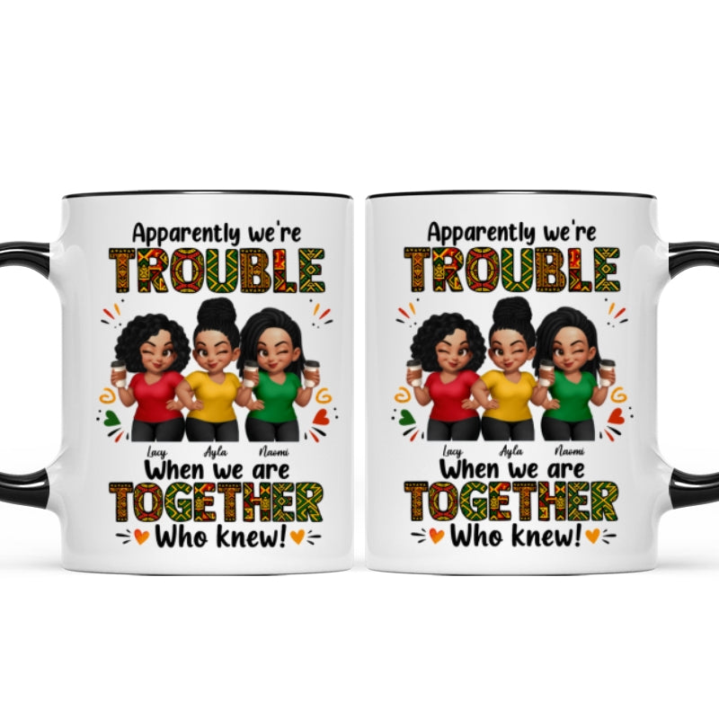 Tribal Pattern Besties Trouble Together - Personalized Mug - Birthday Gift, Gift For Best Friends