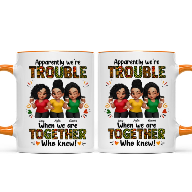 Tribal Pattern Besties Trouble Together - Personalized Mug - Birthday Gift, Gift For Best Friends