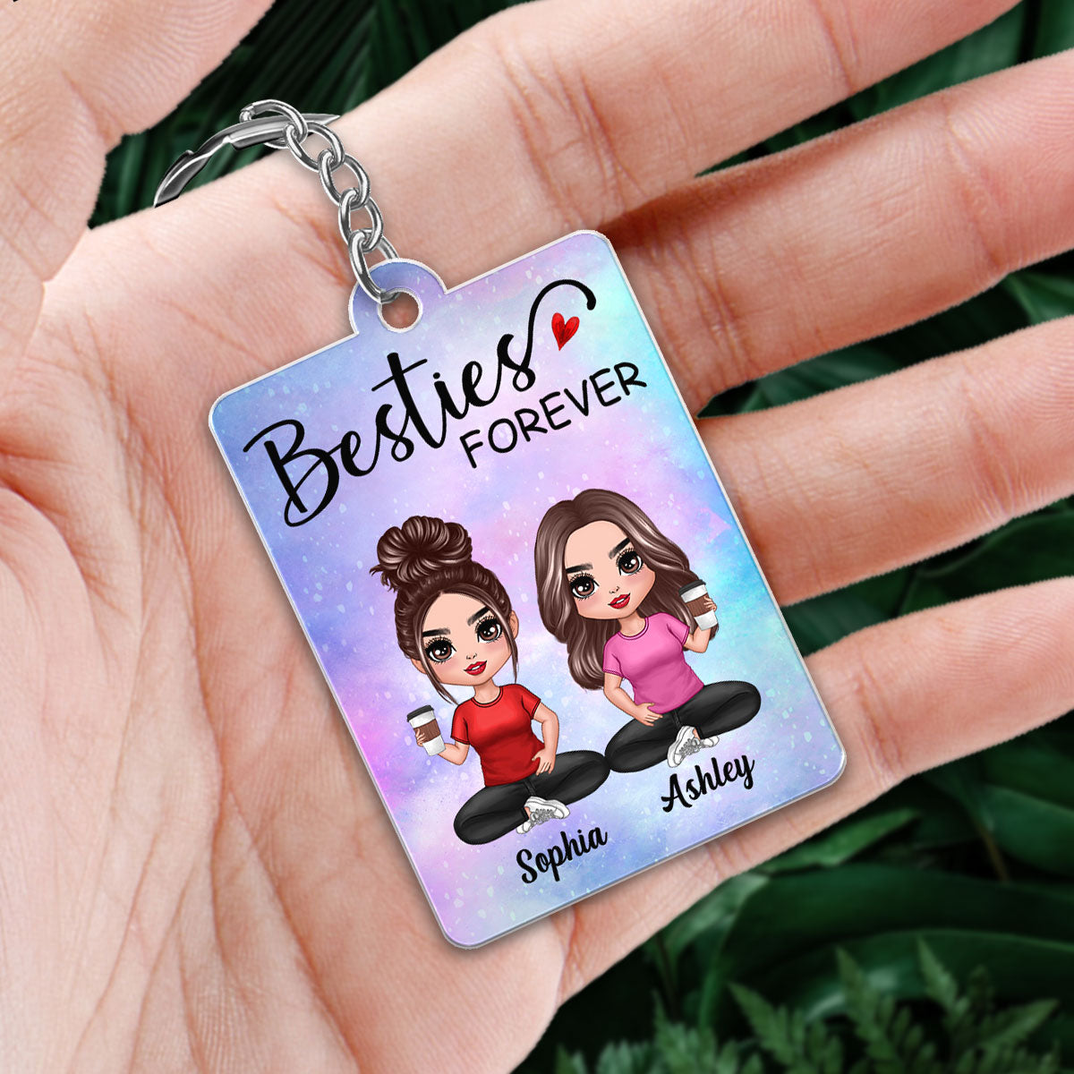 Doll Besties Sitting Sister Forever Favorite Song Scannable QR Code Personalized Acrylic Keychain