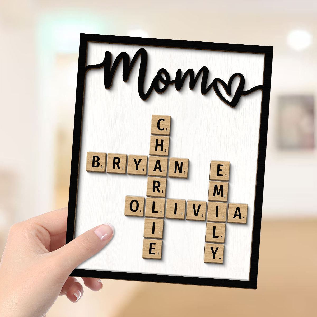 Grandkids Names In Crossword Unique Gift For Mom Grandma Personalized 2-Layer Wooden Plaque