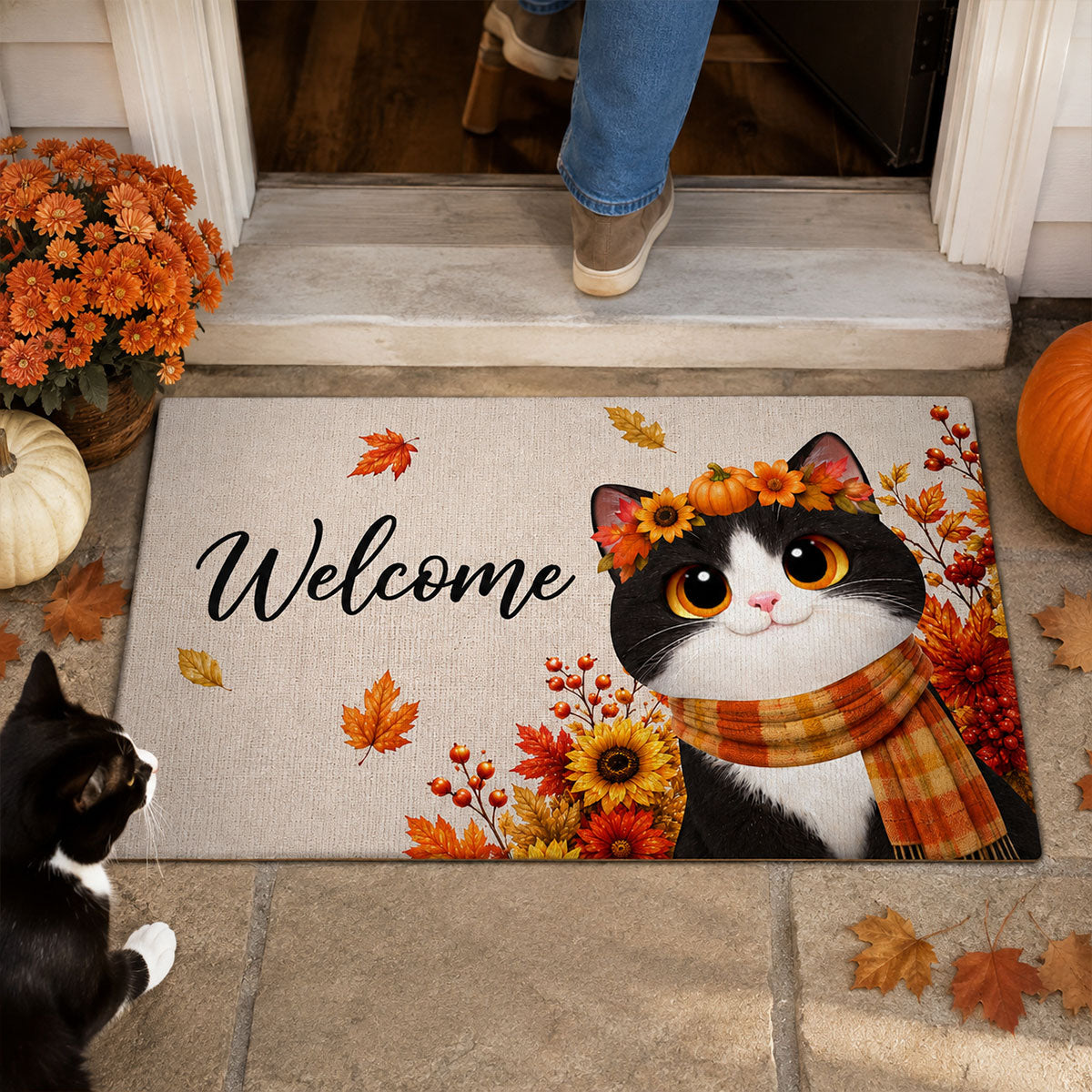 Cute Cats Welcome - Personalized Doormat - Cozy Fall Decor for Cat Lovers
