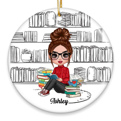Reading Book Girl Outline Background Personalized Circle Ornament