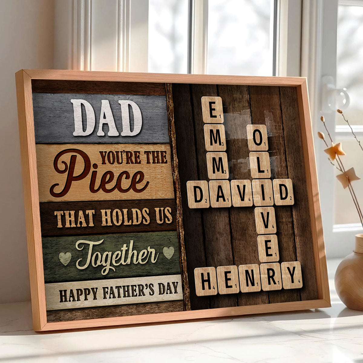 Colored Wood Pallet Dad You Are The Piece That Holds Us Together Crossword Puzzle Art Personalized Poster