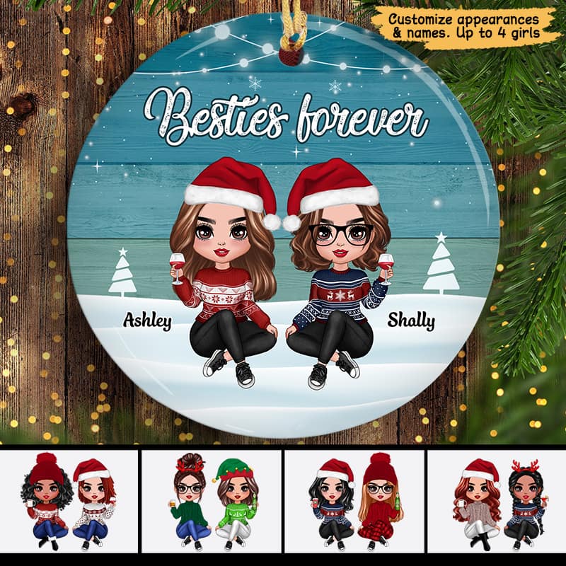 Blue Palette Doll Besties In Snow Personalized Circle Ornament