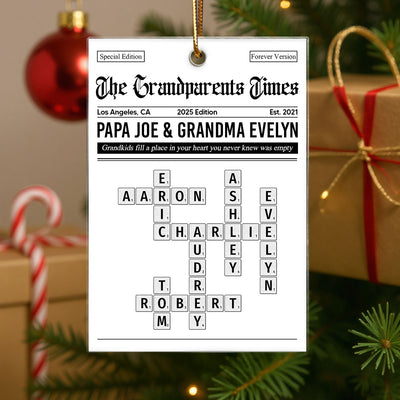 The Grandparents Times Crossword Puzzle Newspaper Style - Personalized Acrylic Ornament - Christmas Keepsake Gift For Grandparents
