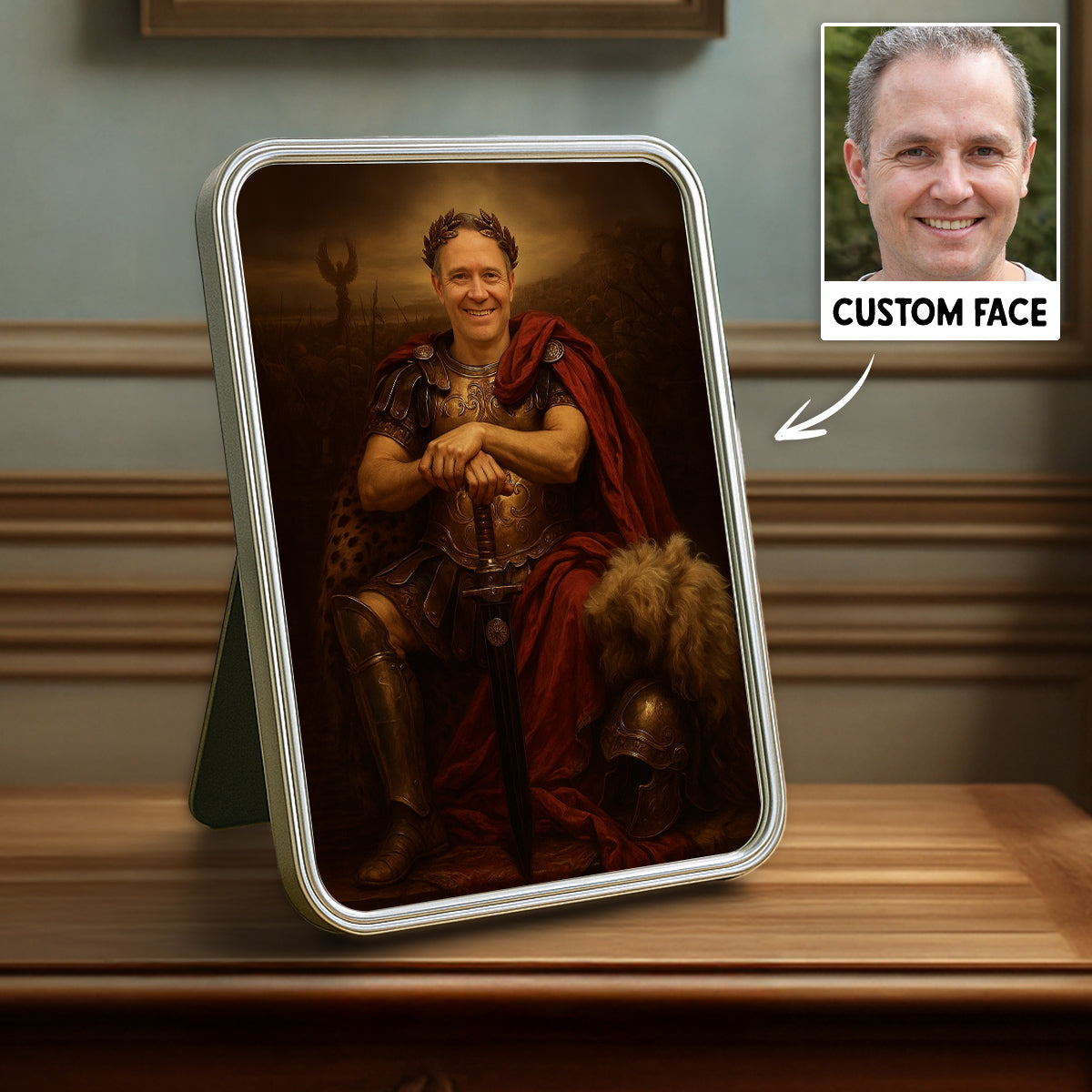 Man Royal Portrait Custom Face Personalized Mirrored Picture Frame, Unique Gift For Grandpa, Dad, Husband