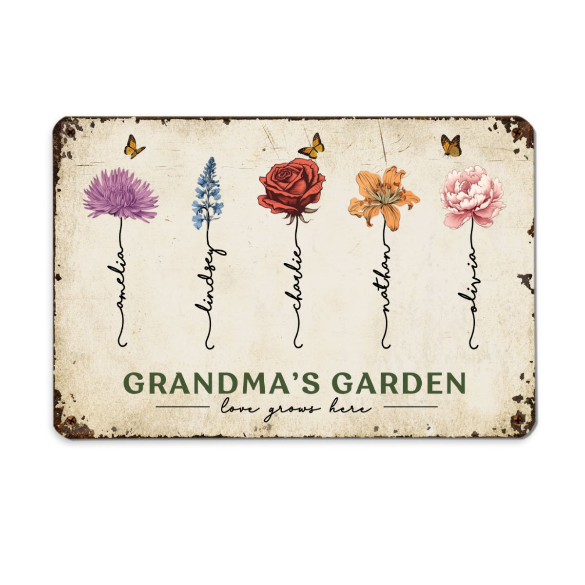 Grandma‘s Garden Birth Flowers Garden Decor Gift For Grandma Personalized Metal Sign