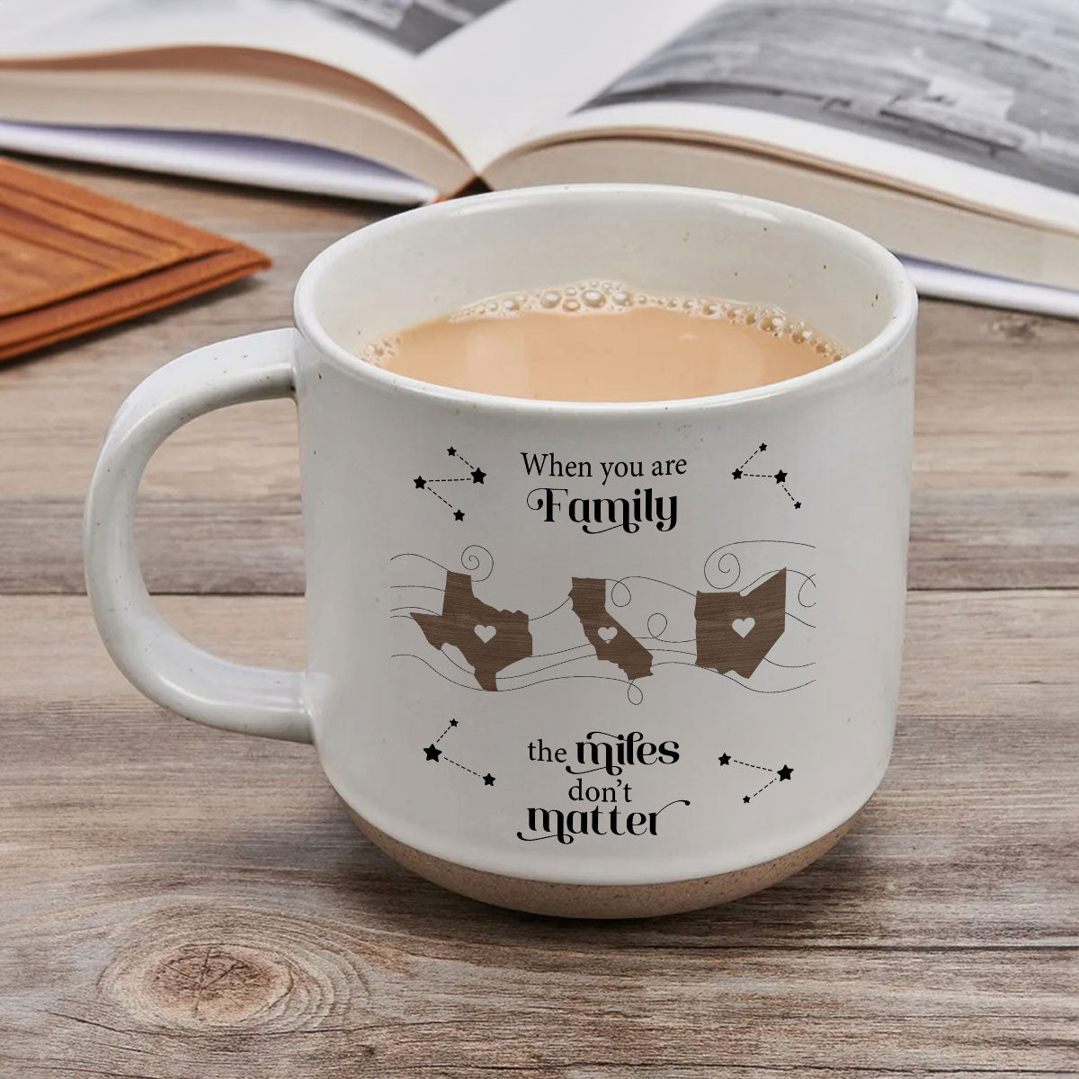 Long Distance Family Friends Siblings Sisters Besties Personalized Pottery Mug, Togetherness Christmas Gift
