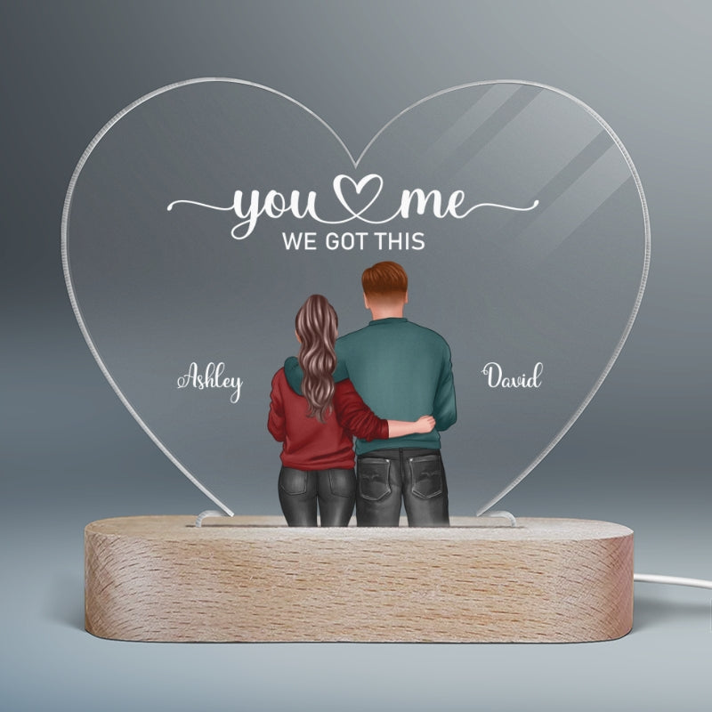 Couple Hugging Valentine‘s Day Gift For Him Gift For Her - Personalized Heart Plaque LED Night Light - Acrylic LED Lamp