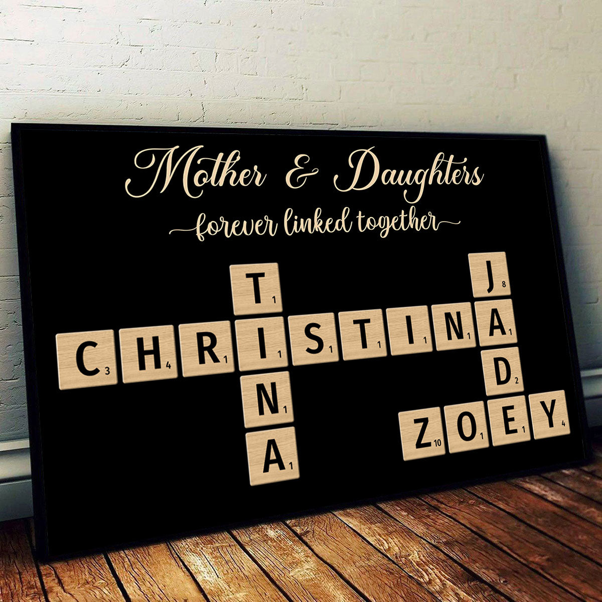 Mother & Father & Daughters & Sons Forever Linked Together Crossword Puzzle Art Personalized Poster, Gift For Mom, Daughters