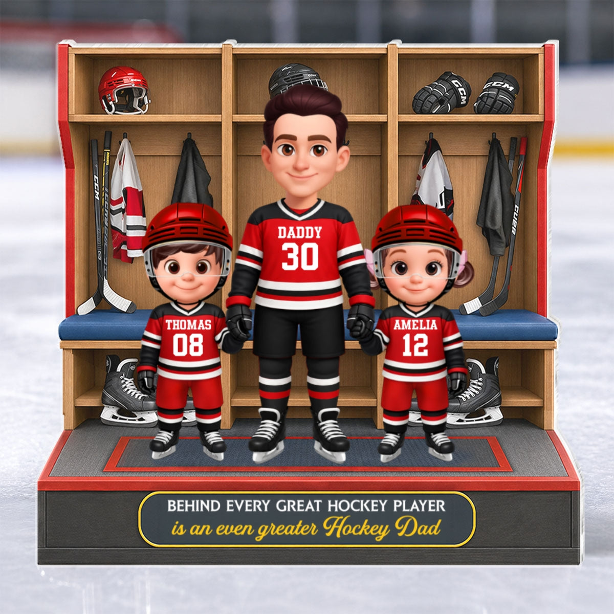 Hockey Dad And Kids Locker Room - Personalized Acrylic Block Plaque - Father's Day Gift For Dad, Husband
