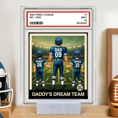 Football No. 1 Dad Man & Kids Trading Card Style Personalized Acrylic Plaque