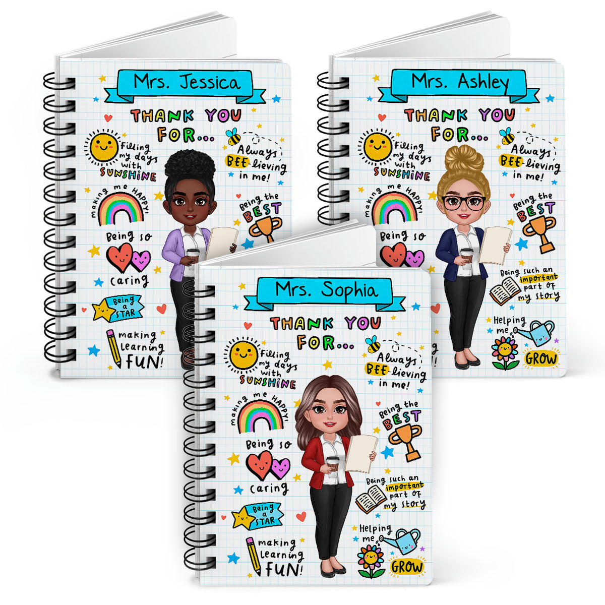 Message To Teacher Appreciation Gift Personalized Spiral Notebook Journal, Back To School Gift For Teacher