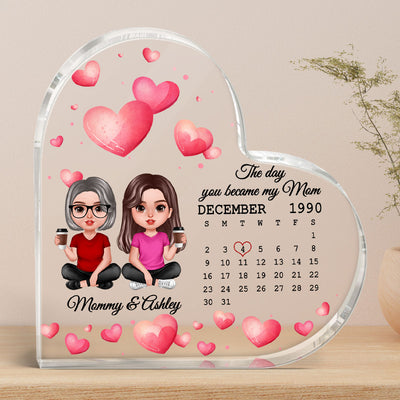 Realistic Doll Mother Daughter Personalized Acrylic Heart Plaque - Gift For Mom