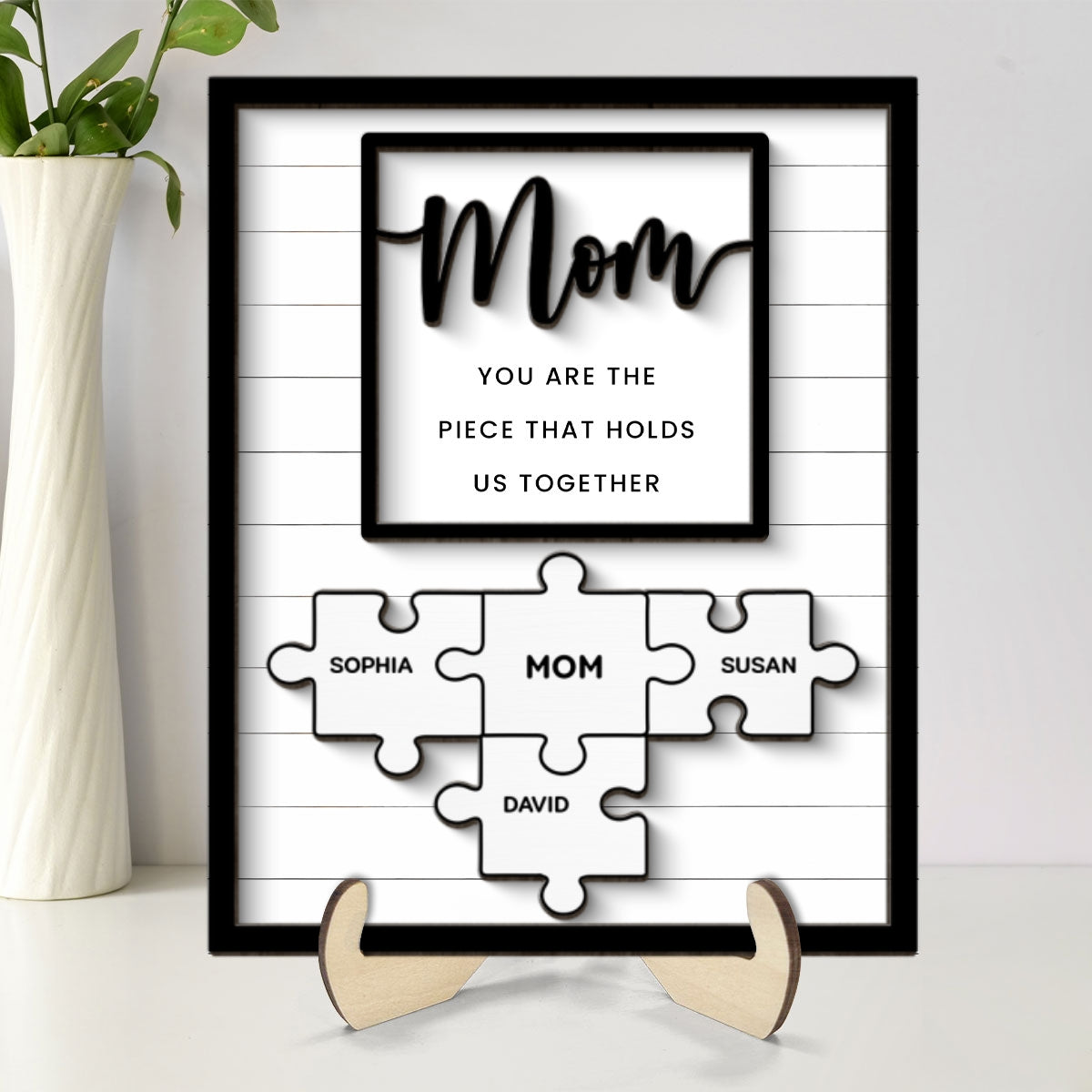 You Are The Piece Holds Us Together Gift For Mom Grandma Personalized 2-Layer Wooden Plaque
