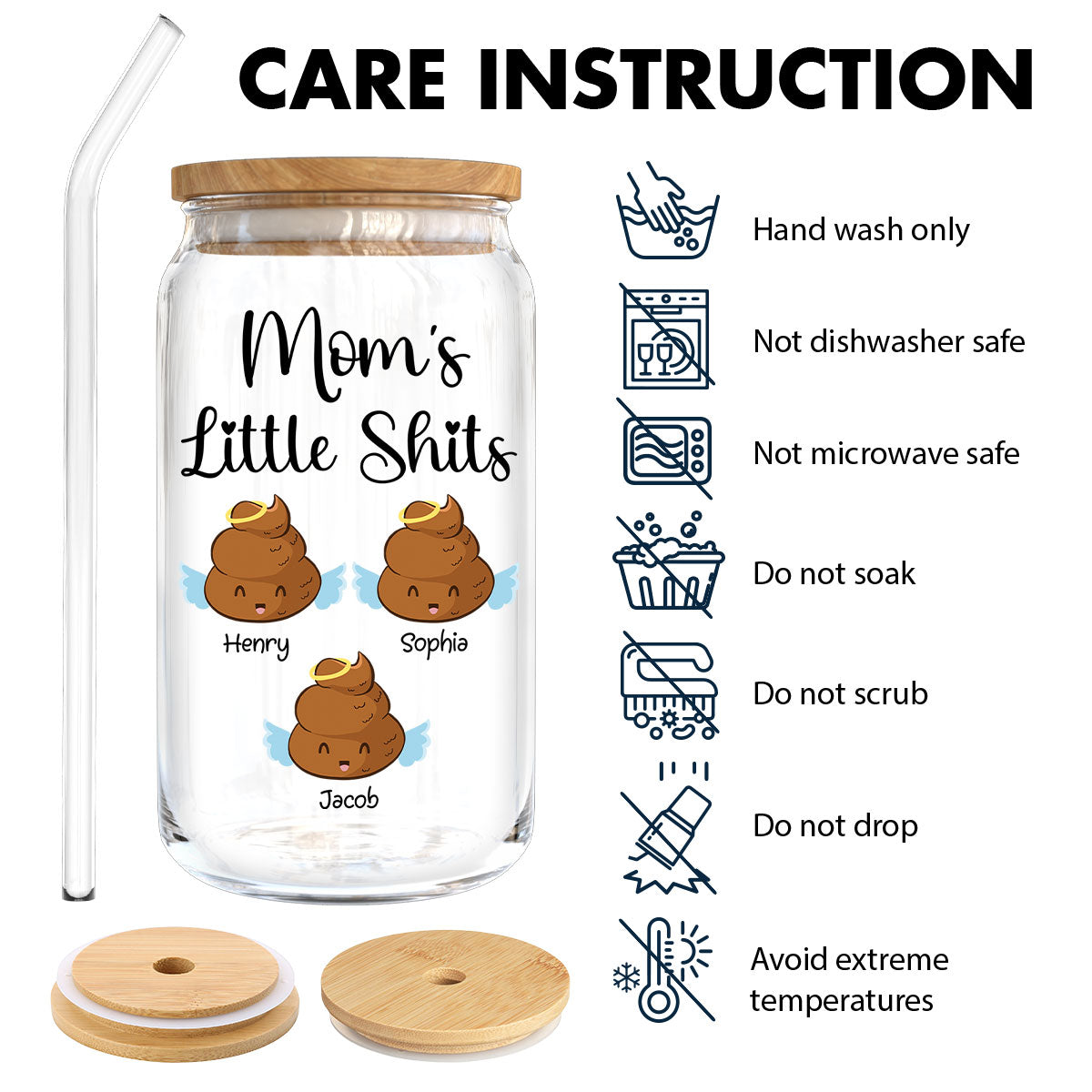 Mom Grandma Dad Grandpa Little Angels Personalized Clear Glass Can