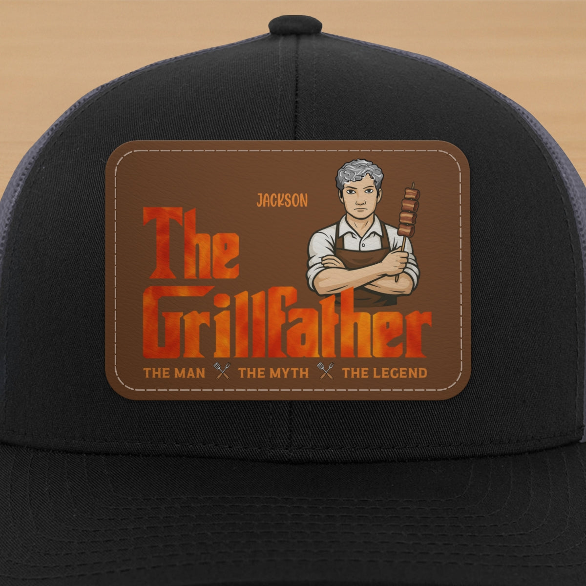 The Grillfather Personalized Leather Patch Hat, Father's Day Gift For Husband, For Dad, For Grandpa