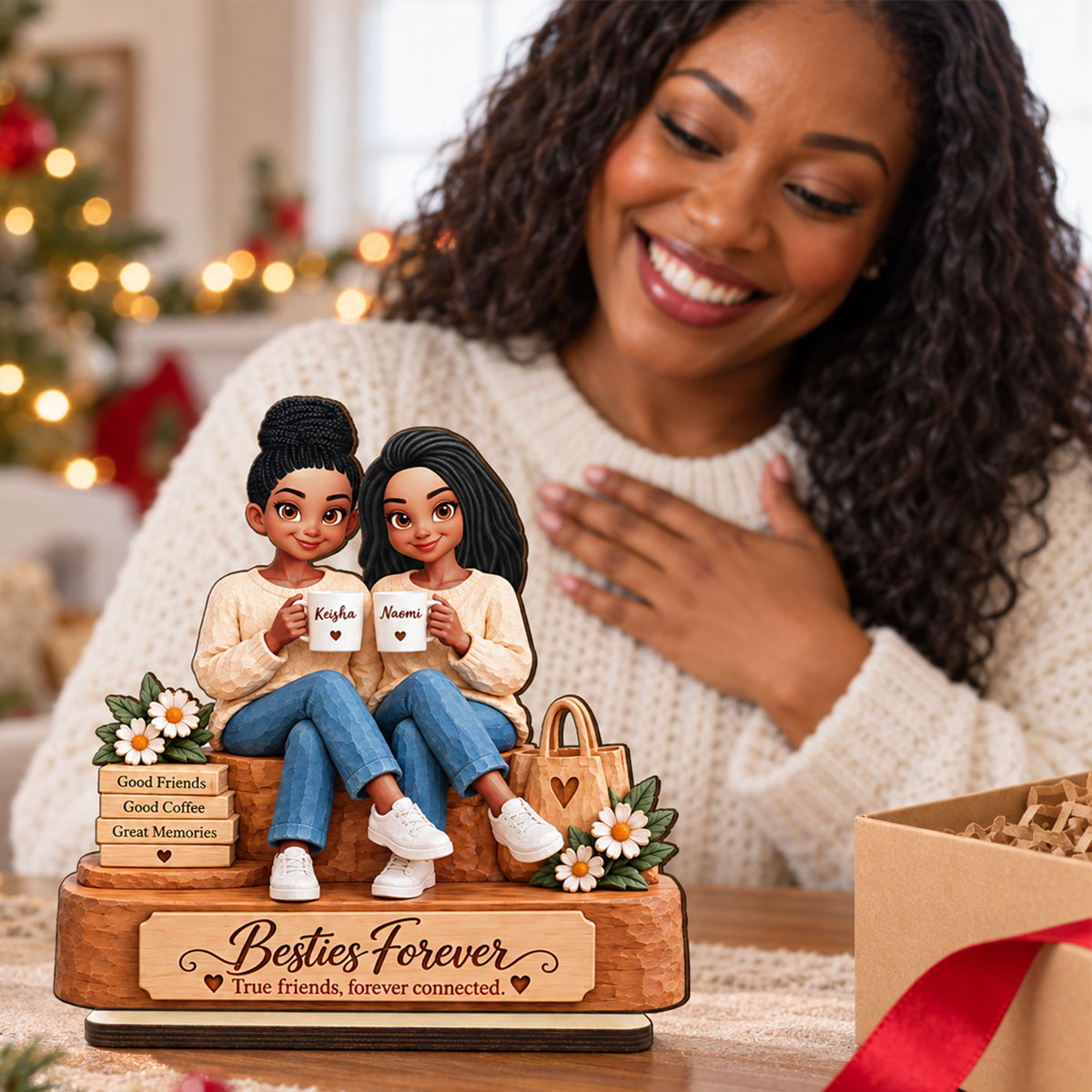 Besties Forever Together - Personalized 2-Layered Wooden Plaque - Christmas Gift Best Friends, Besties