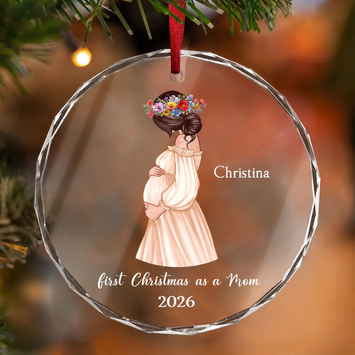 Pregnant Mom Baby Bump's First Christmas, Expecting Mother, Baby Shower, Personalized Glass Ornament
