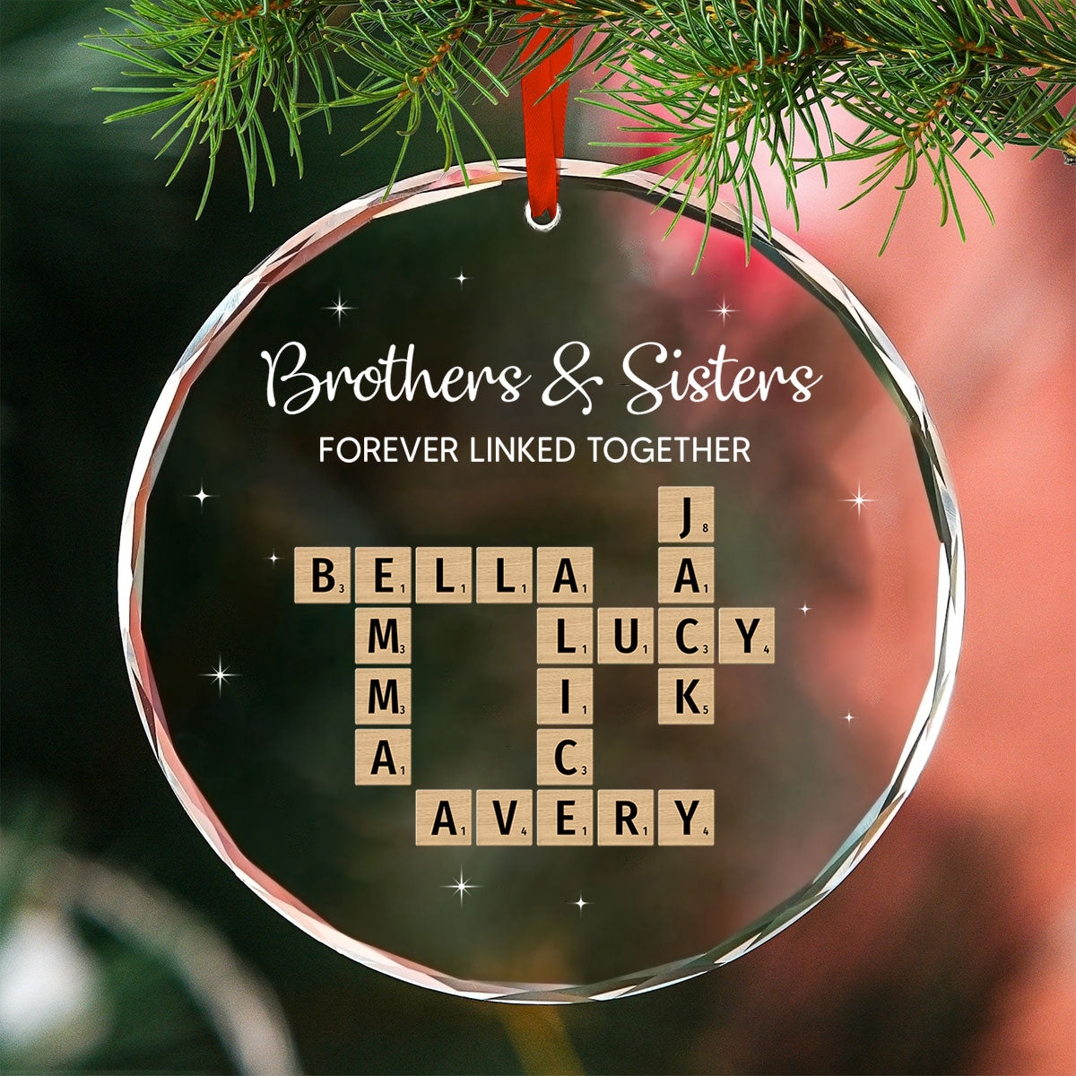 Brothers & Sisters Forever Linked Together Personalized Glass Ornament, Christmas Gift For Brothers, Sisters, Siblings, Family