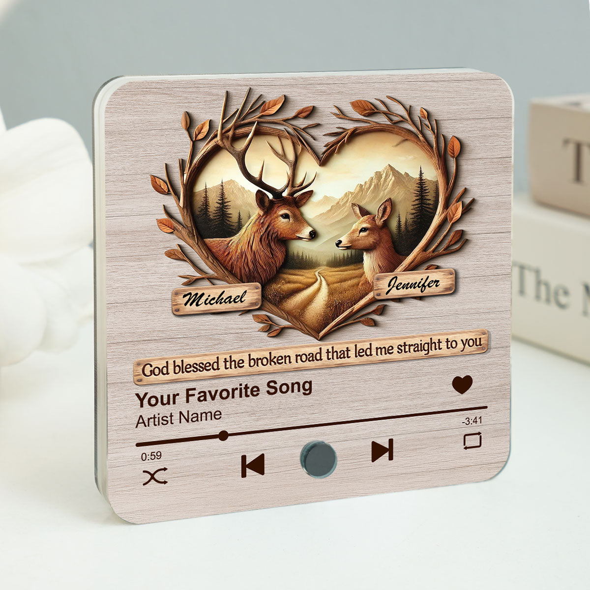 God Blessed The Broken Road Deer Couple Favorite Song Personalized Music Fridge Magnet, Valentine's Gift For Her, Gift For Him
