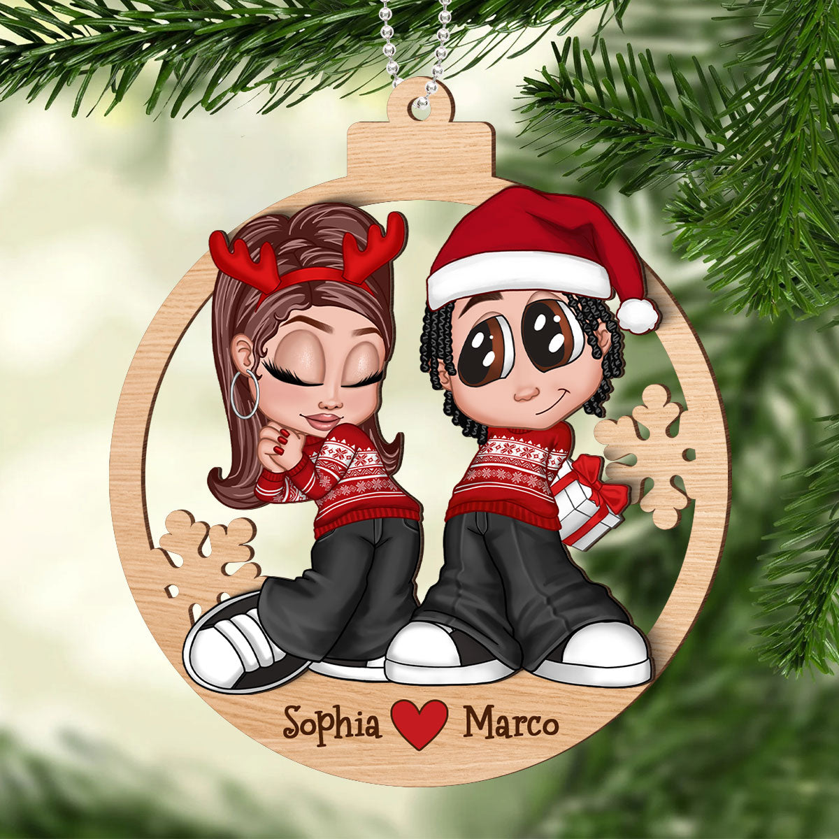 Christmas Y2K Couple Personalized 2-Layer Wooden Ornament