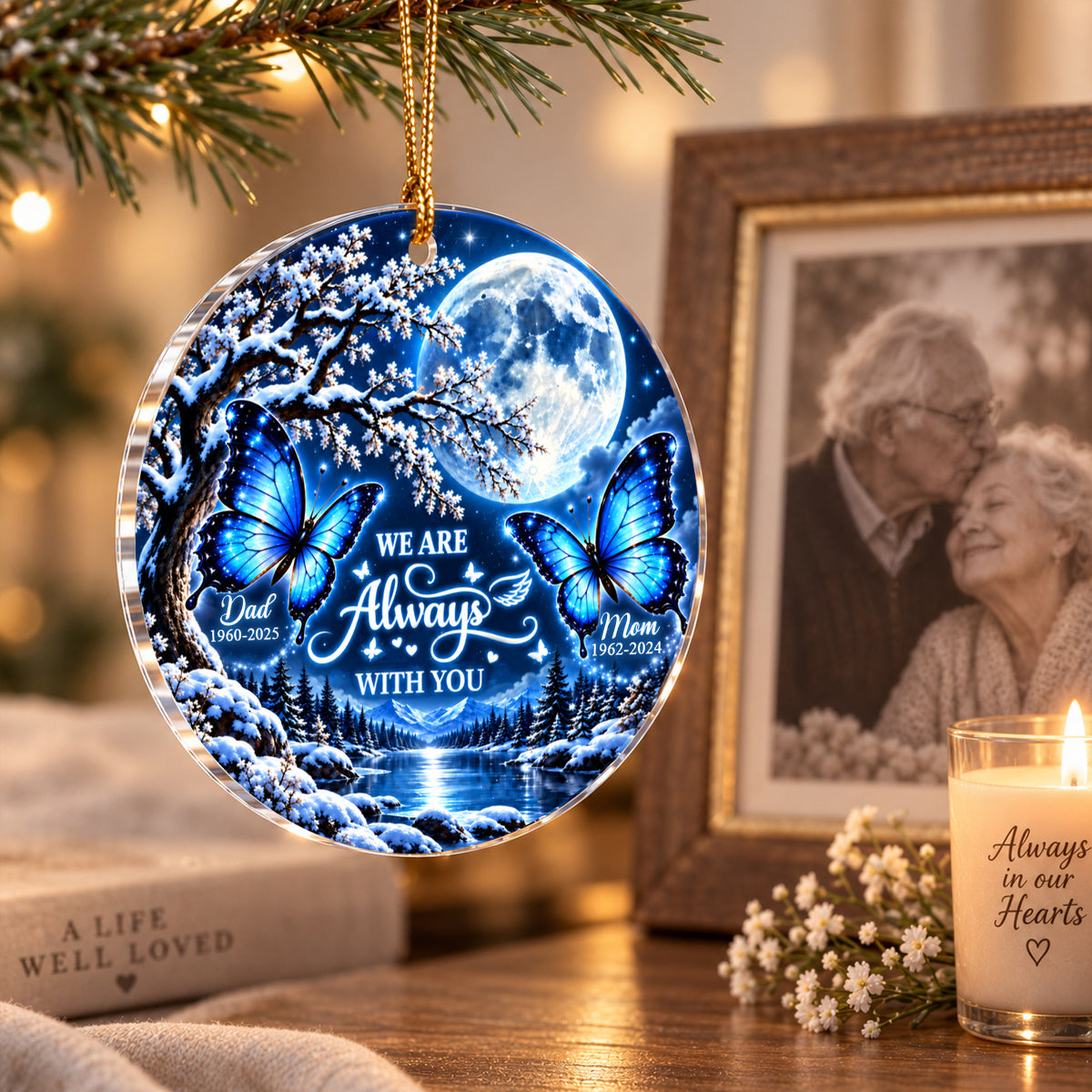 Always With You Butterfly Memorial - Personalized Acrylic Ornament - Heartfelt Sympathy Keepsake for Loved Ones
