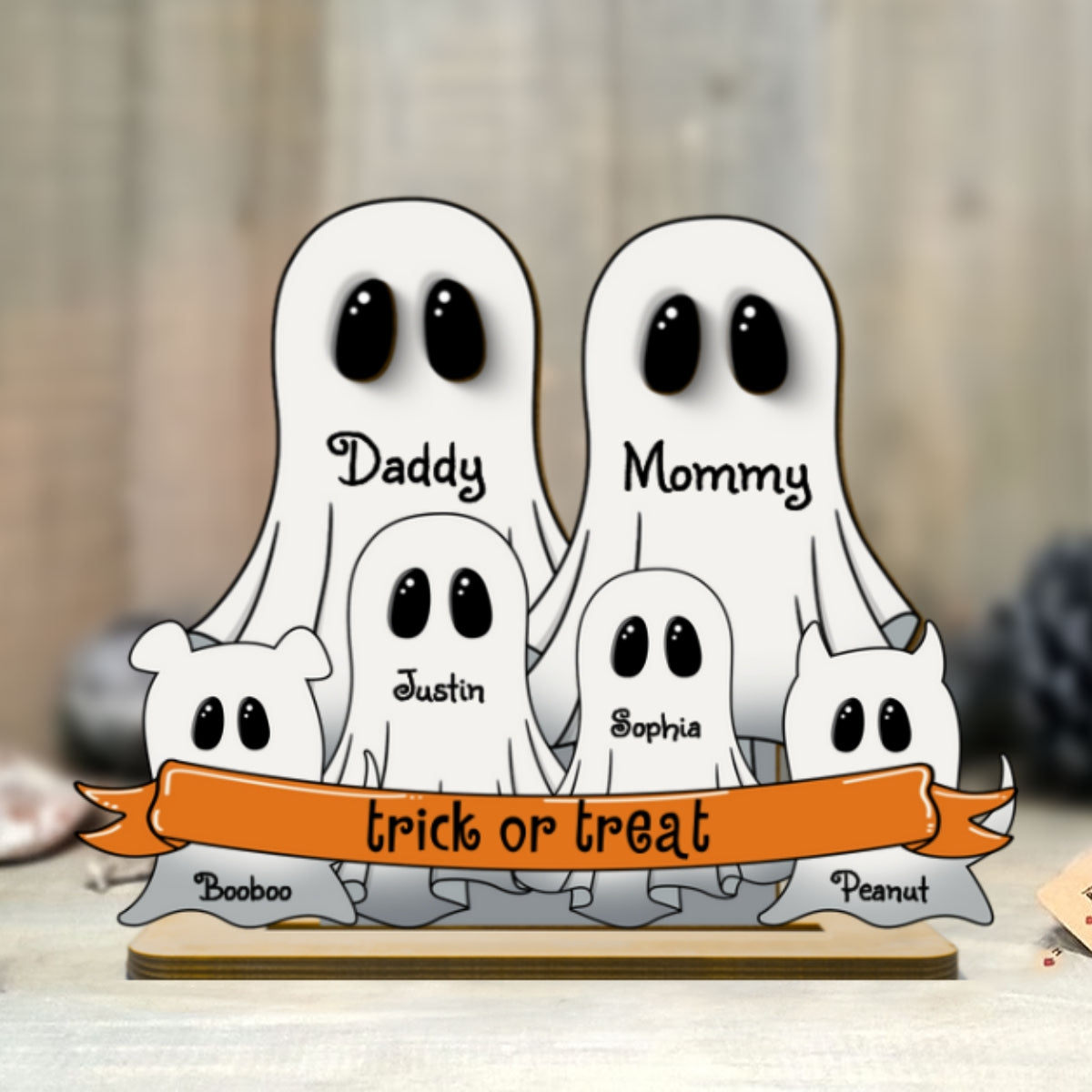 Grandma Family Boo Halloween Personalized 2-Layer Standing Wooden Plaque, Halloween Decor