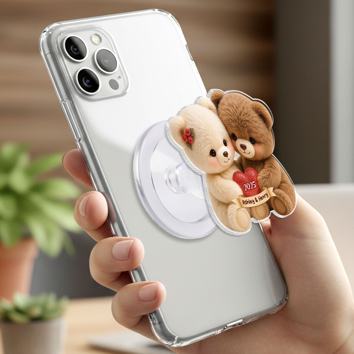 Loving Bear Couple - Personalized Acrylic Magnetic Phone Grip - Gift for him, for her, Matching Phone Grips for Couple