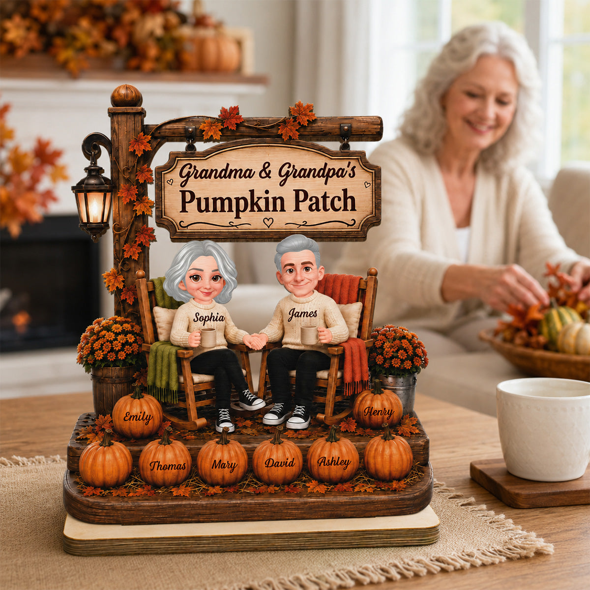 Grandparents' Pumpkin Patch Fall Sign Post 2D Flat - Personalized 2-Layered Wooden Plaque - Cozy Fall Decor