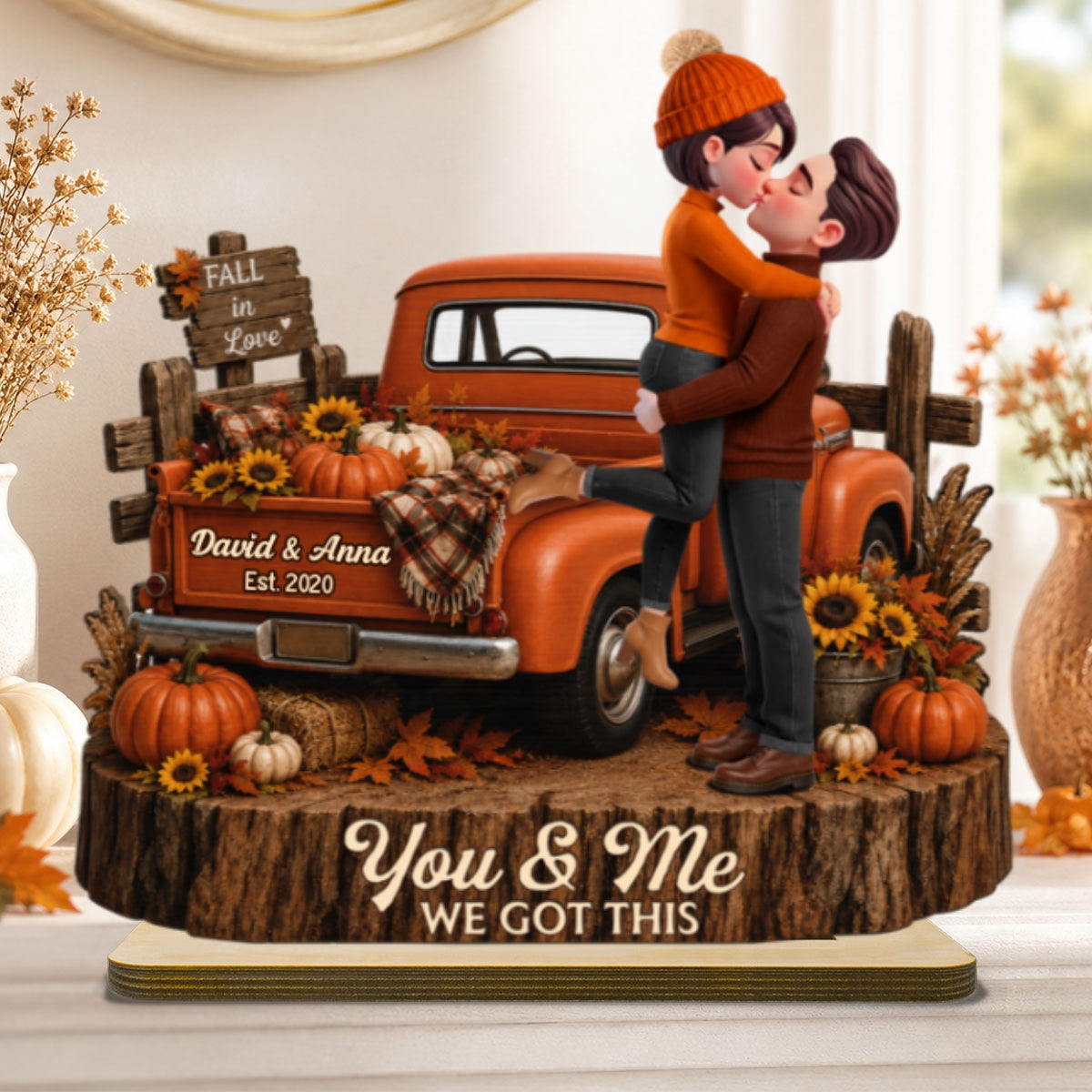 Fall Season Vibe Couple Farmhouse Pickup Truck - Personalized 2-Layered Wooden Plaque - Fall Gift For Couple