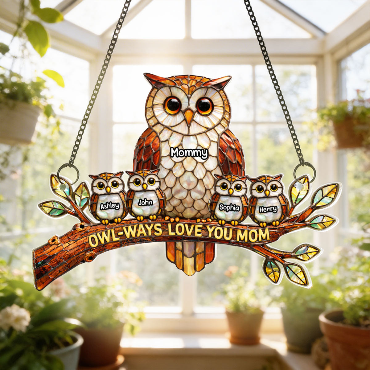 Owl-Ways Love You Mom - Personalized Acrylic Window Hanging - Gift For Mom, Grandma