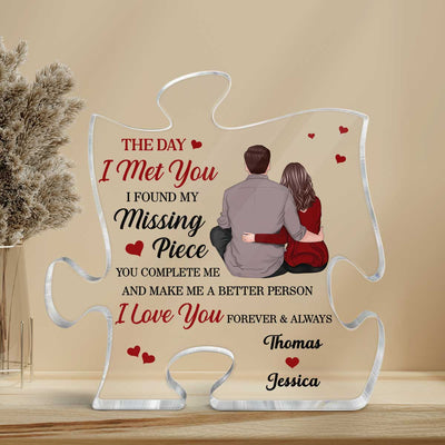 Back View Couple Sitting Found My Missing Piece Valentine‘s Day Anniversary Gift For Him For Her Personalized Puzzle Acrylic Plaque